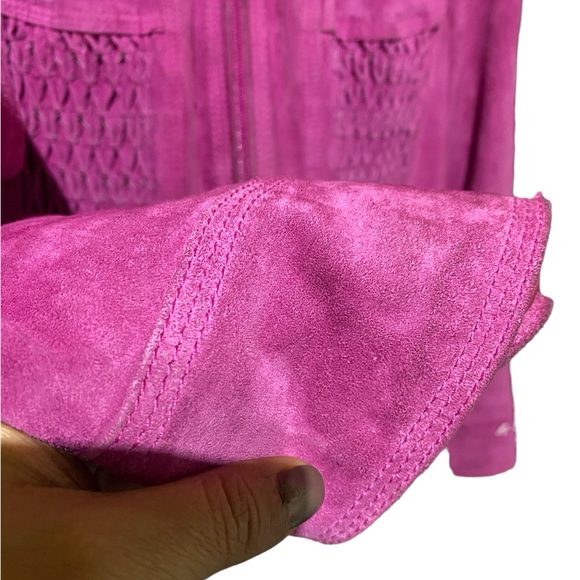 KASPER Genuine Leather Pink Vintage Jacket women size L - Picture 4 of 9